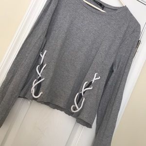 BOOHOO plus gray ribbed crop top long sleeve
